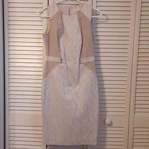 Calvin Klein cream beige tan jacquard tweed woven pencil dress 2